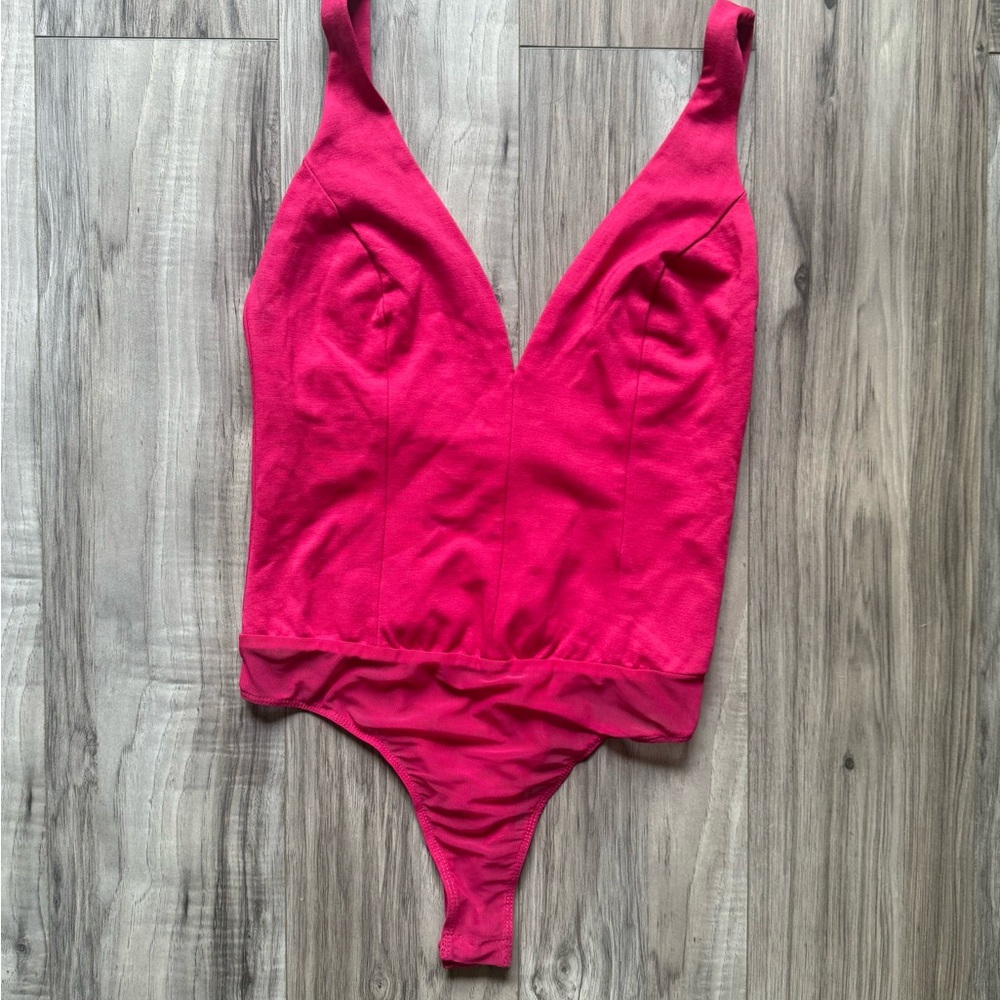 Lulu's Fuchsia Deep V-Neck Bodysuit